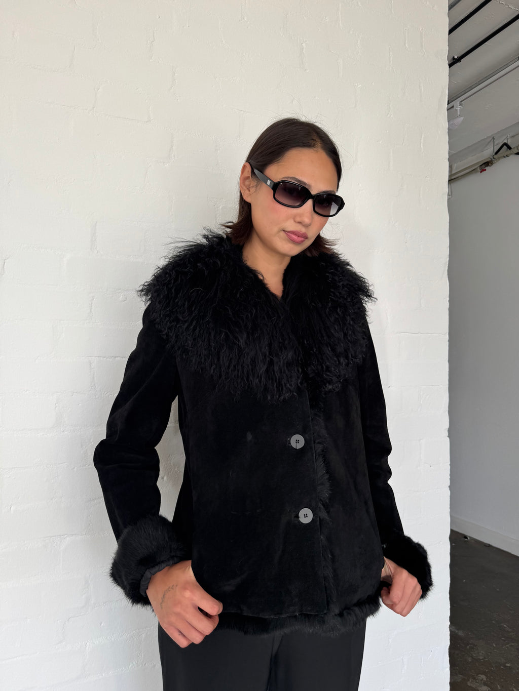 Mongolian fur suede jacket