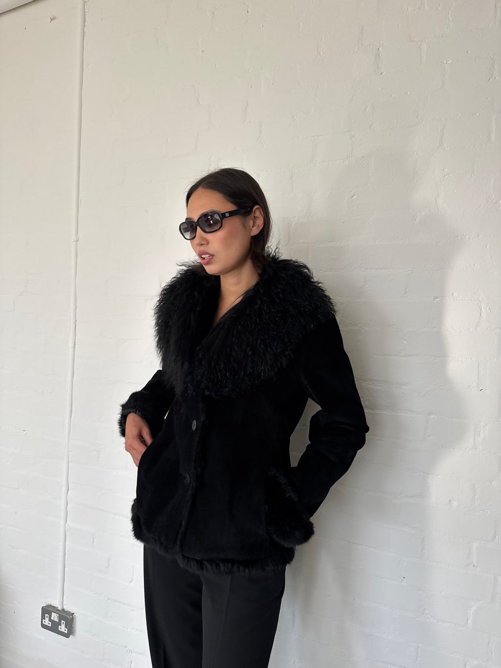 Mongolian fur suede jacket