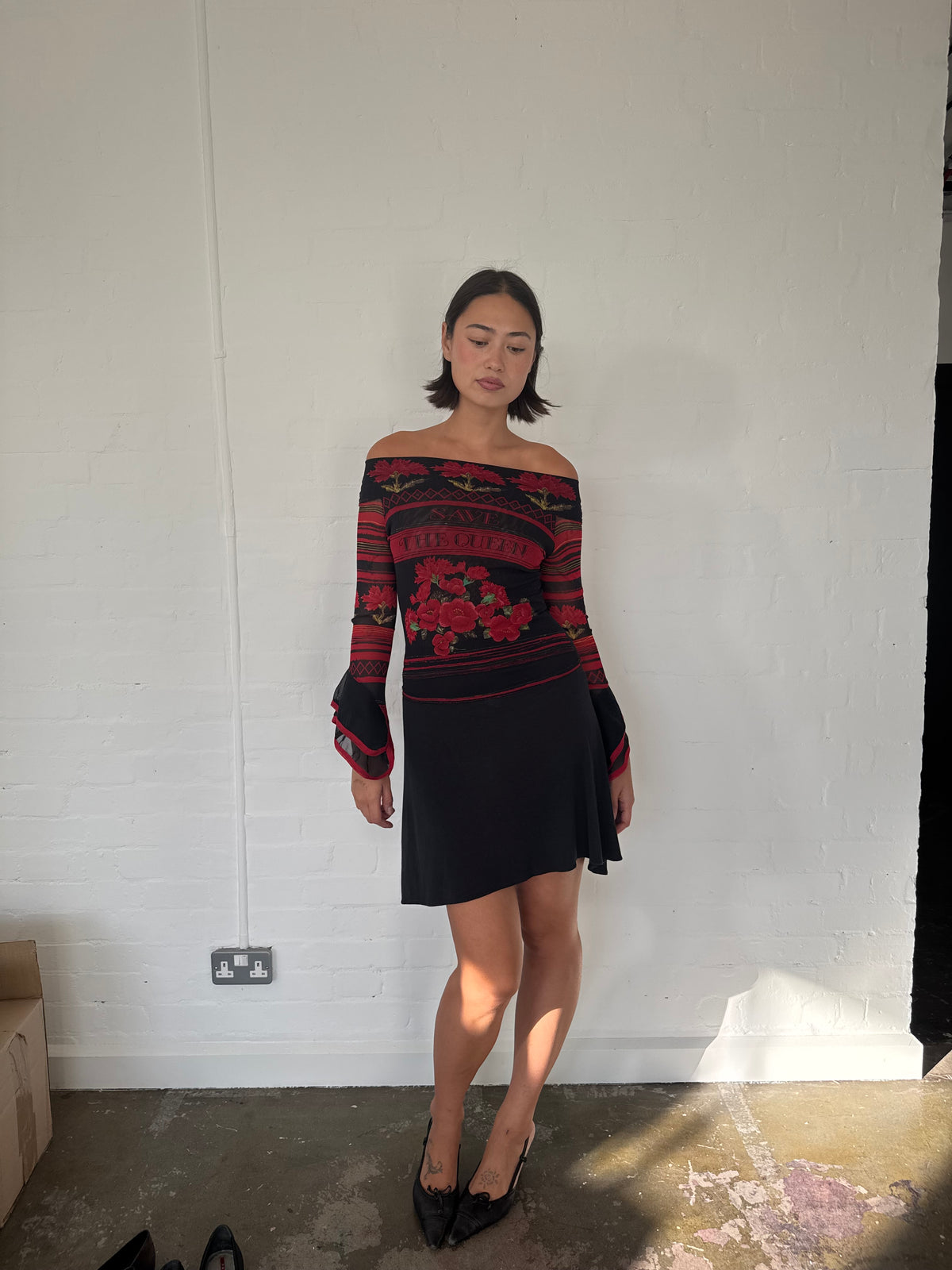 save the queen off shoulder top