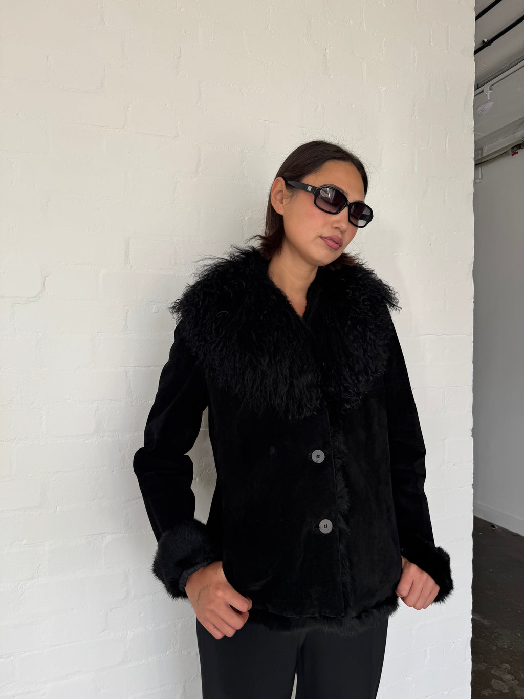 Mongolian fur suede jacket