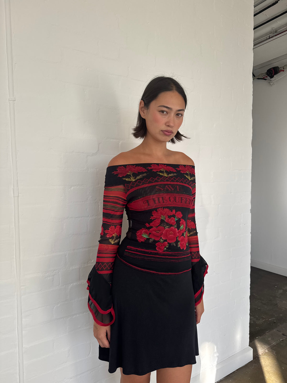 save the queen off shoulder top