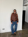 vintage brown leather fur jacket