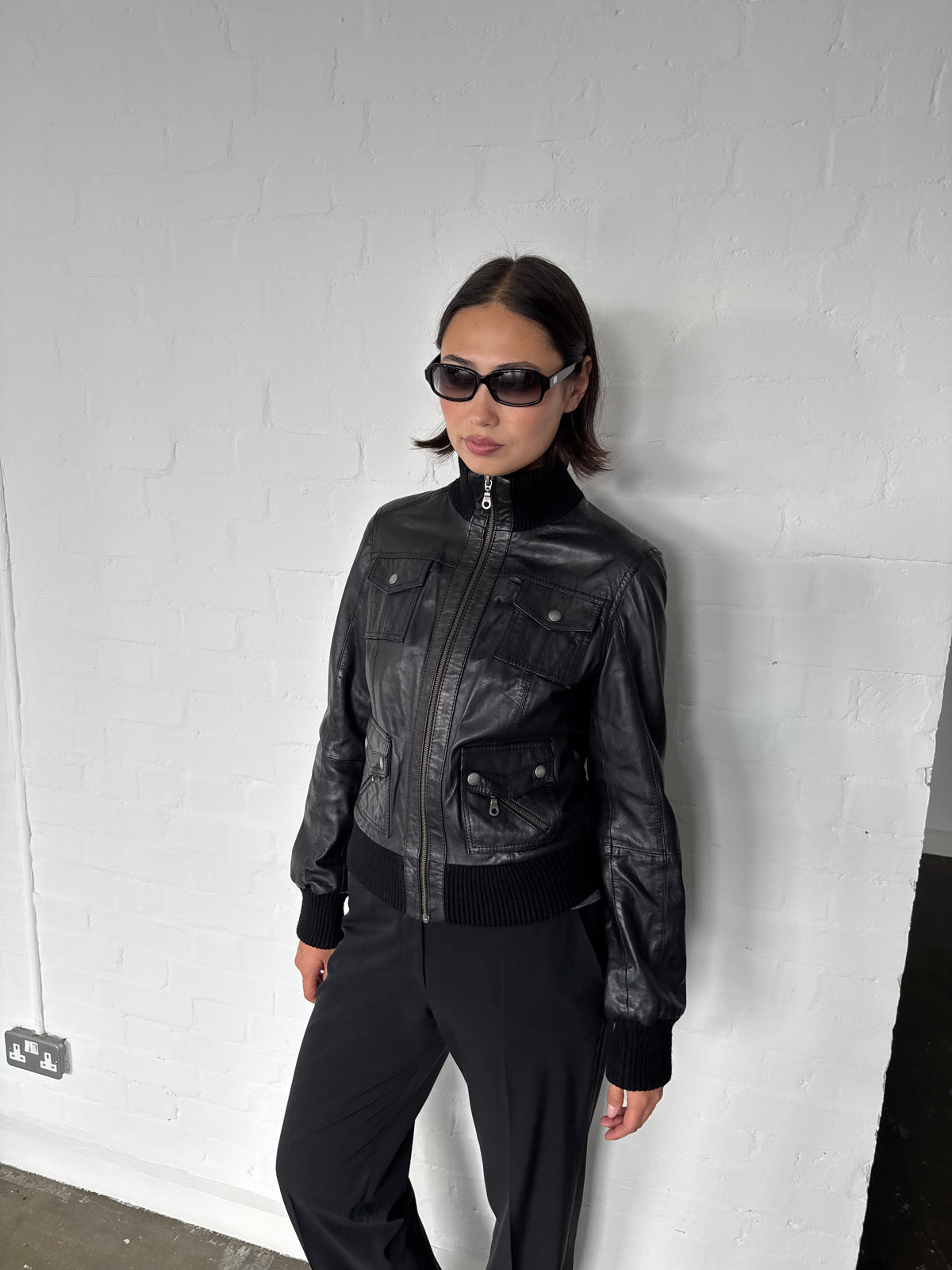 vintage leather bomber jacket