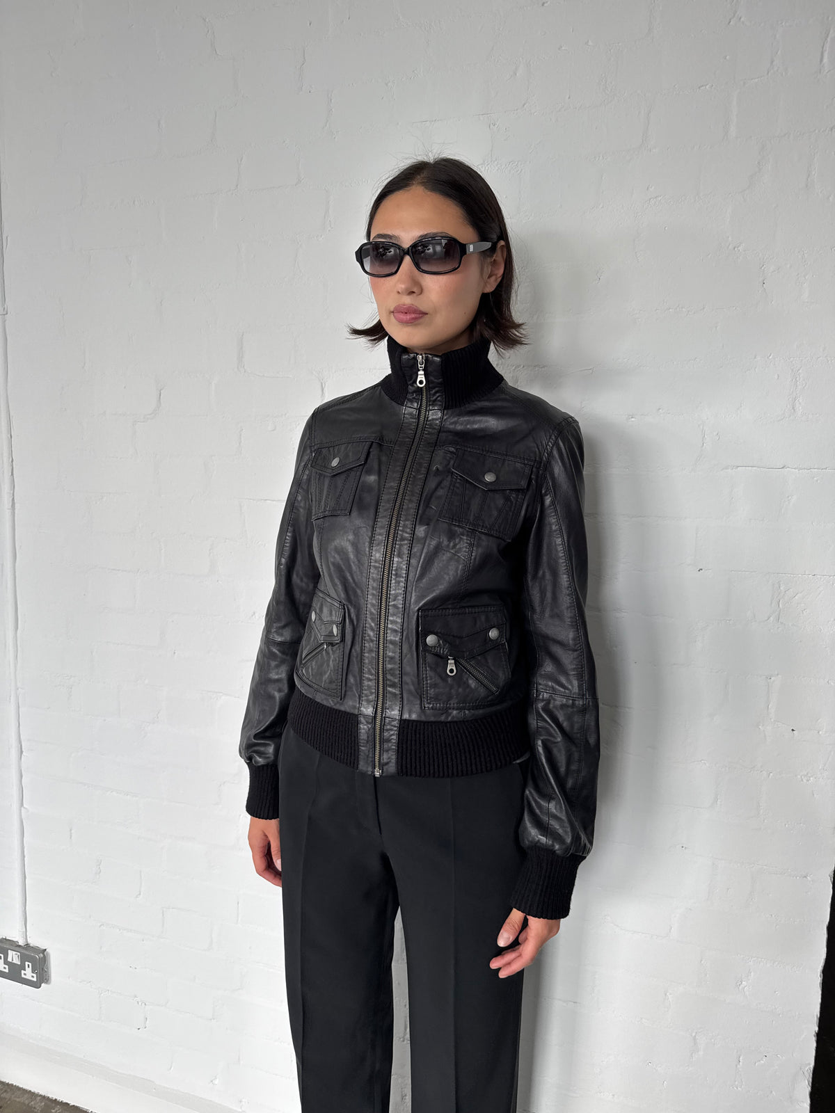 vintage leather bomber jacket