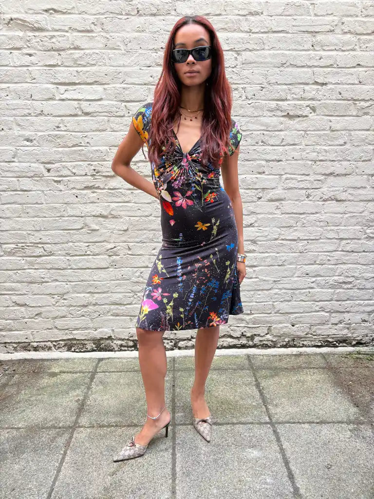 cavalli class black floral dress