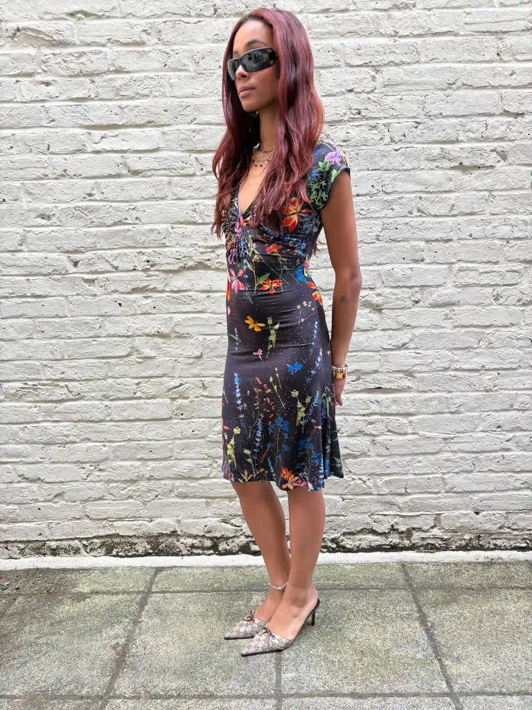 cavalli class black floral dress