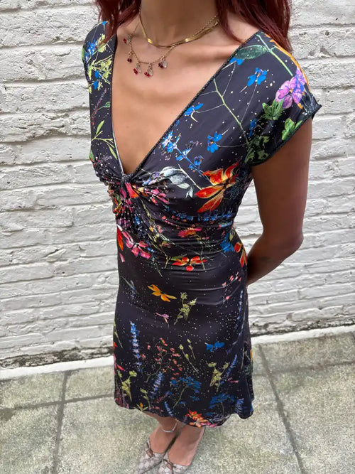 cavalli class black floral dress